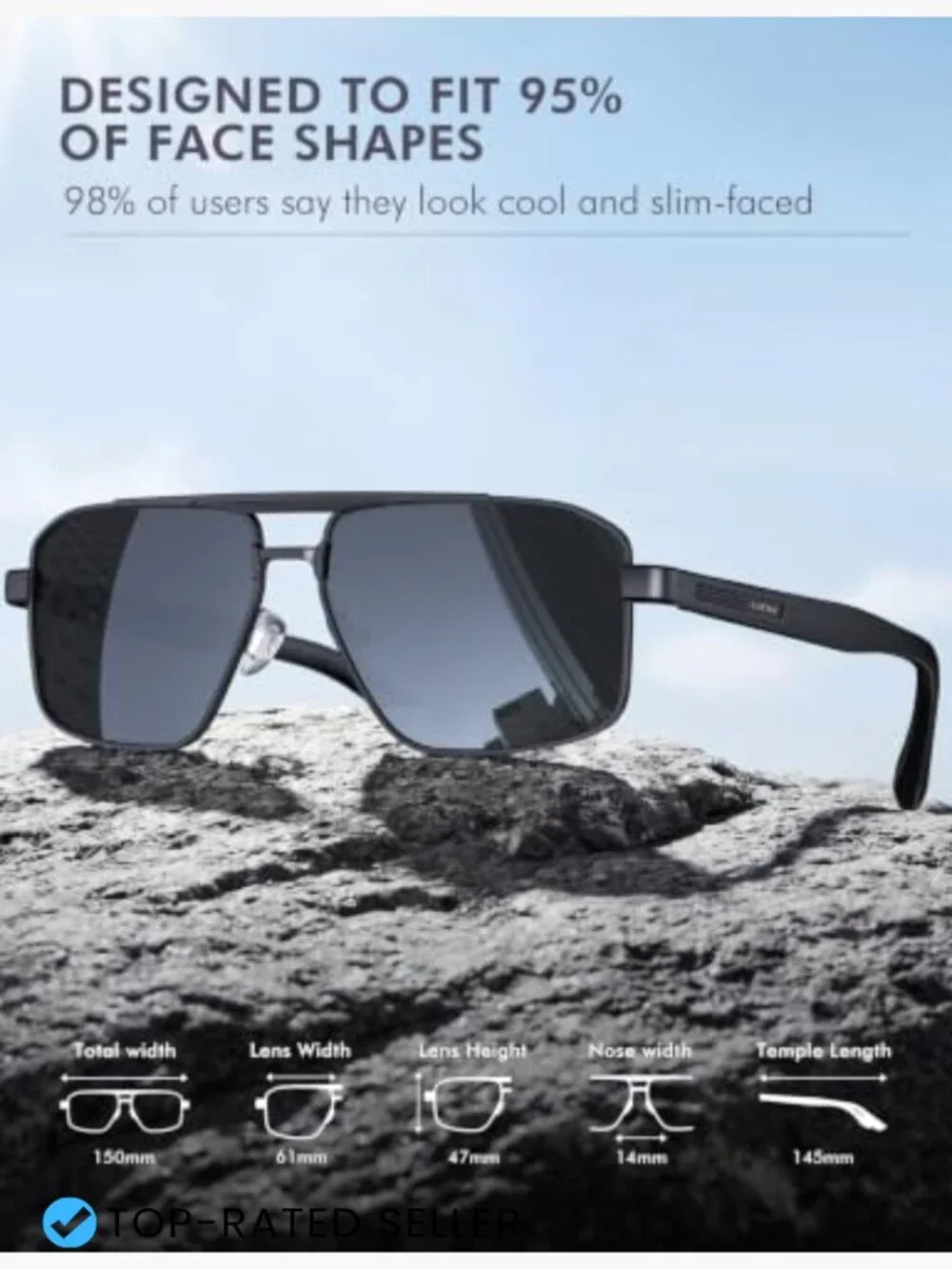 Square Aviator Polarized Sunglasses UV400 Protection Anti-Glare for Driving